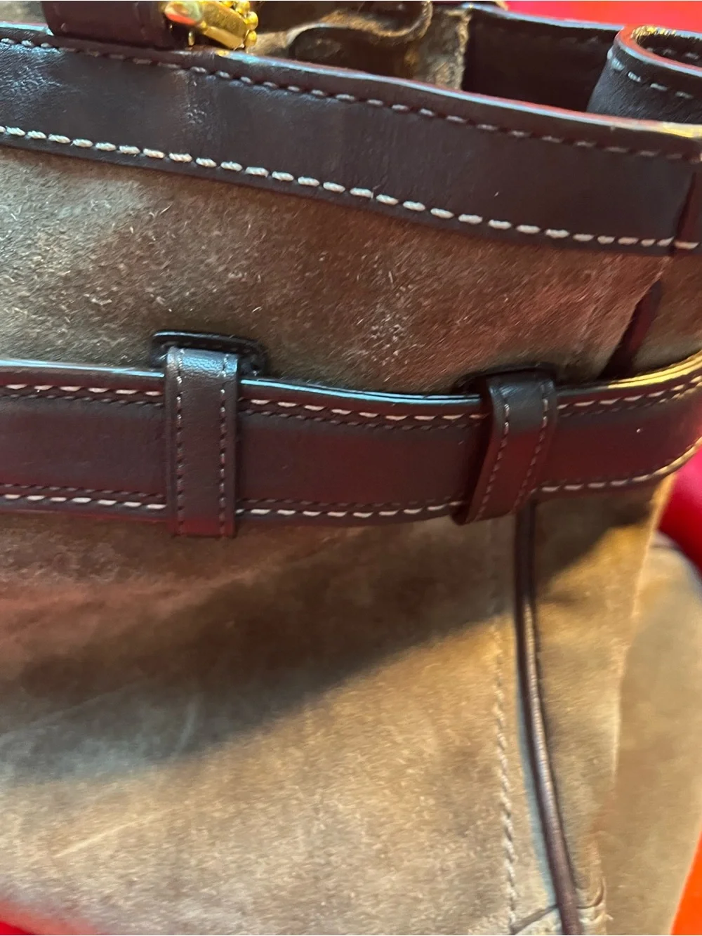Coach Brown Suede Tote Bag with Brass Hardware